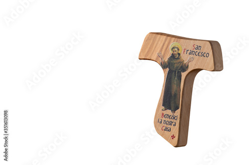 Obraz na płótnie Tau, wooden cross in the shape of the letter t religious symbol of Saint Francis