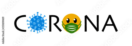 Corona, Virus blau, Mundschutz grün