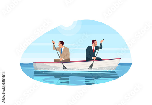 Business competition metaphor semi flat vector illustration. Conflict between employees. Rivalry in job. Competitive corporate workers. Businessman 2D cartoon characters for commercial use © bsd studio