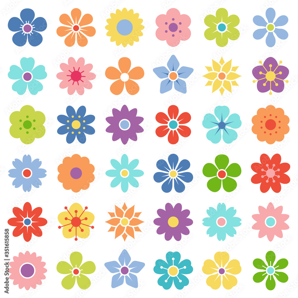 Flower icon collection - vector pastel color illustration 