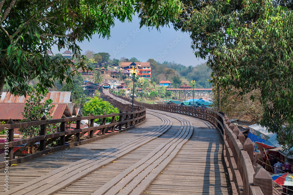 Mon bridge, officially name is Auttamanusorn-Wooden-Bridge. A wooden bridge across the Songgaria river to the village of Mon. It is the longest wooden bridge in Thailand. 