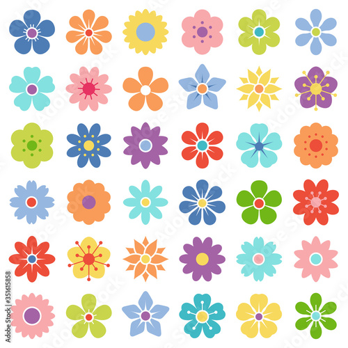 Flower icon collection - vector pastel color illustration 