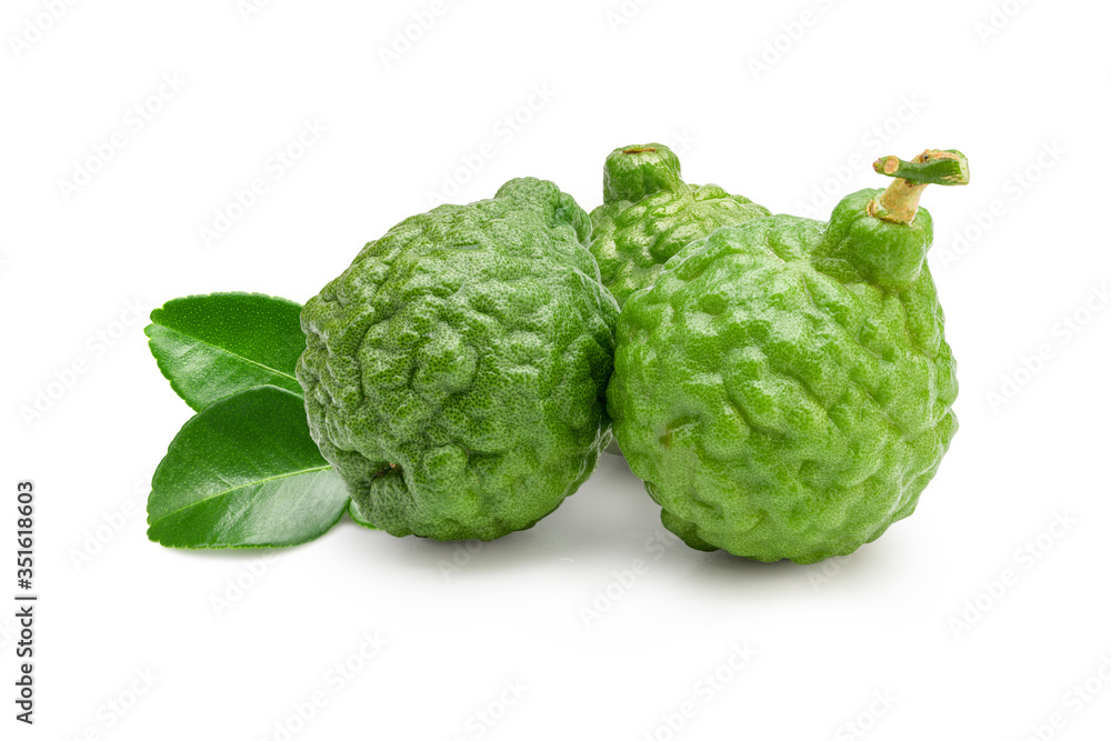 Fototapeta premium Kaffir lime (Bergamot) with leaves. Clipping path.