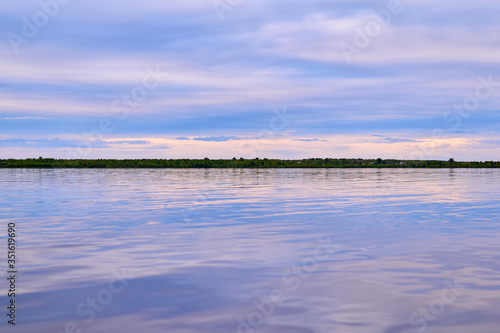 evening on the river during spring flood