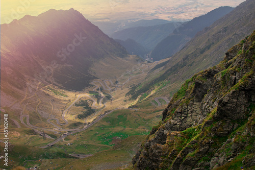 Transfagarasan valley view from the top of Carpathian mountains in Romania ( 2543 m) The best driving track in the world. Transfagarasan, Romania