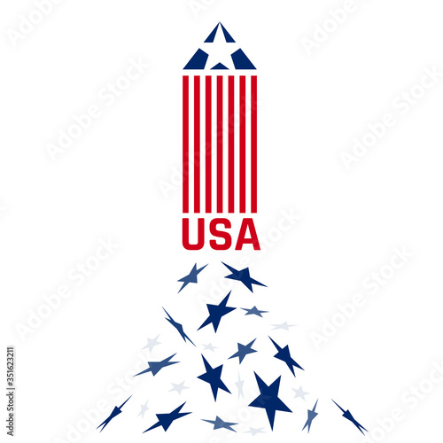 United States of America flag abstract concept with launching American rocket - concept of symbol of economic growth, democratic elections and freedom