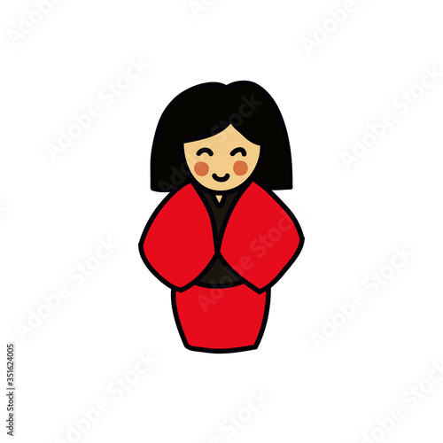 kokeshi japanese doll doodle icon, vector illustration