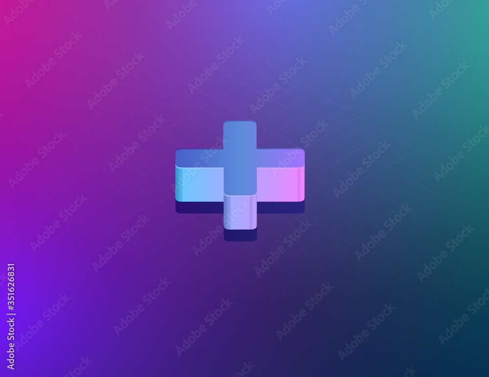 Obraz premium 'THREE DEE' tech font plus sign character, isometric vector illustration