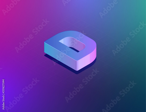 'THREE DEE' tech font character 'D', isometric vector illustration