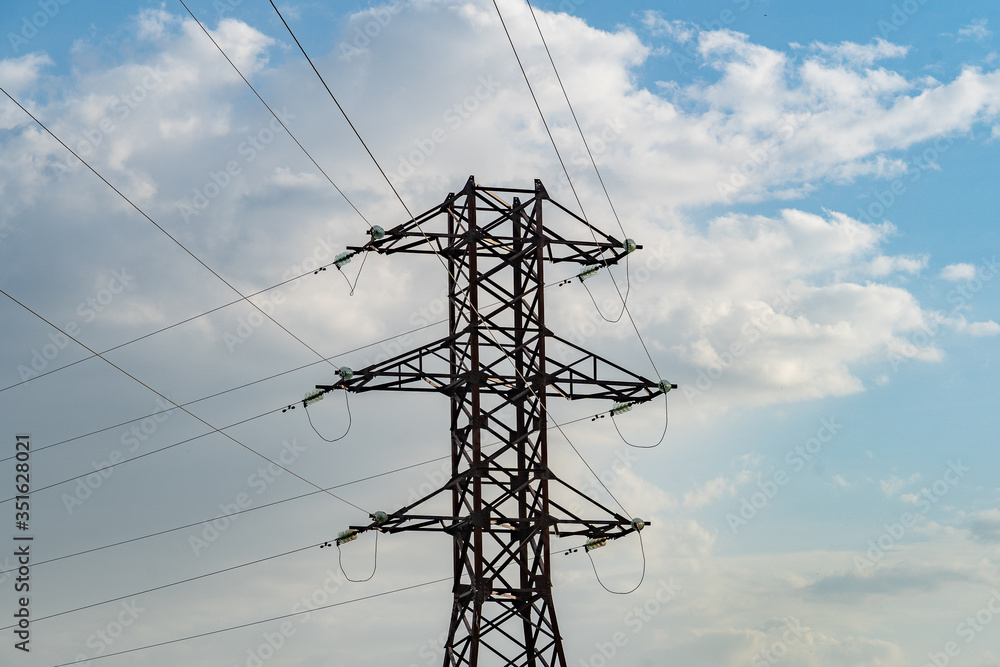 high voltage line support with wires and insulators