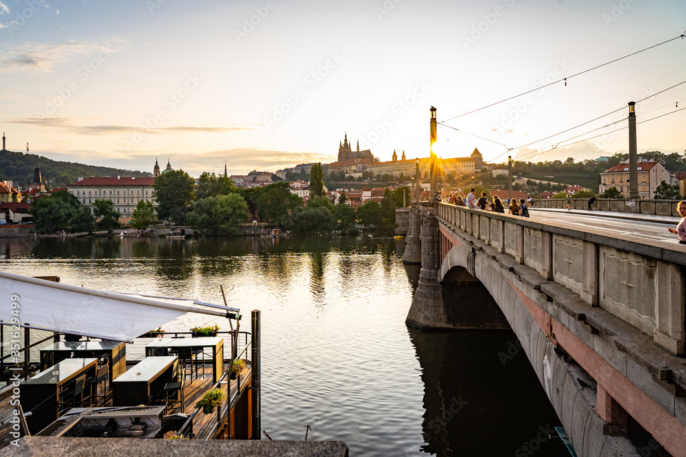 Charles Bridge at sunset Prague in Czech Republic.
