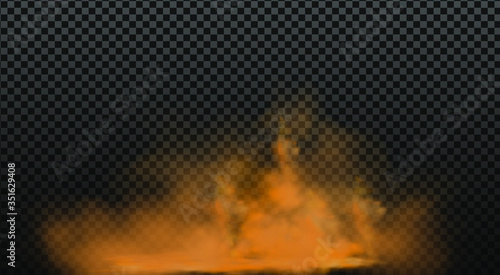 Dust cloud with particles with dirt,cigarette smoke, smog, soil and sand  particles. Realistic vector isolated on transparent background. Concept house cleaning, air pollution,big explosion.
