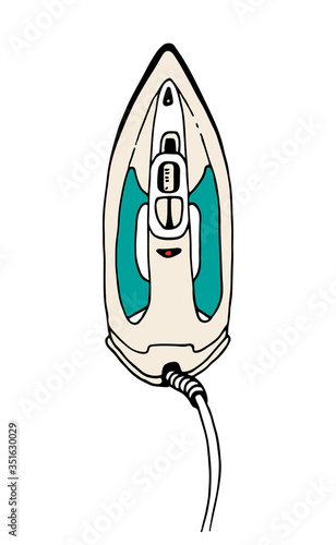 Electric iron vector sketch, hand drawn illustration isolated on white background