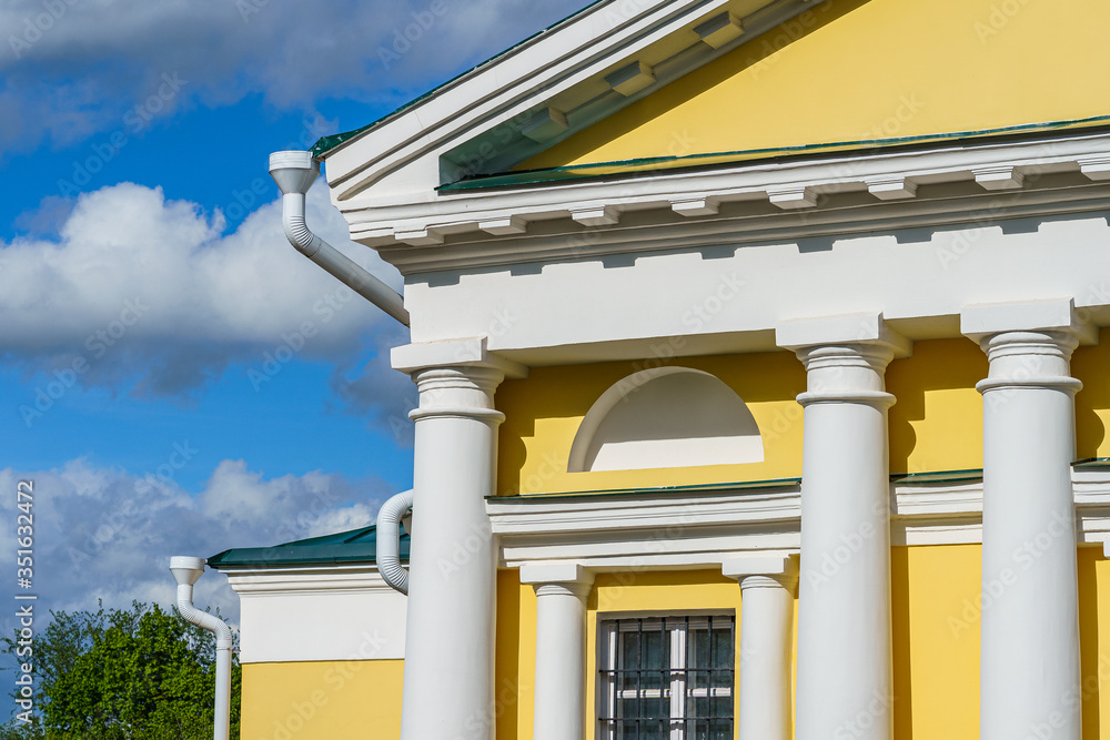 fragment of the facade of a historic building, a merchant's mansion in a Russian city