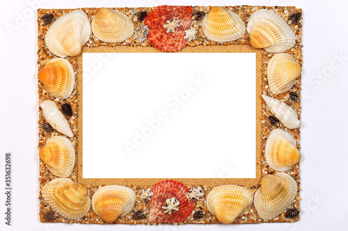Marine frame with shells for photography from natural materials