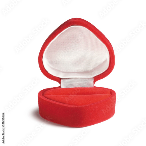 old red fabric ring holder box, isolated on white background