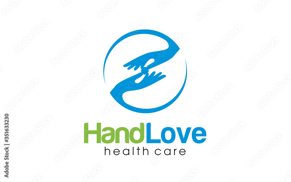 Fototapeta premium Creative hand love care logo design