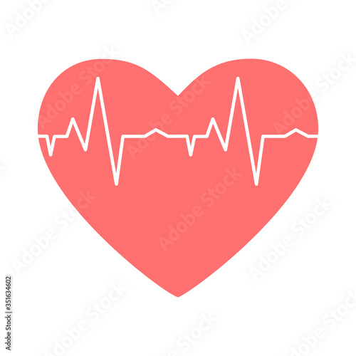 Red heart with a pulse line inside, vector illustration in flat style. Concept on medicine, health, heart disease and diagnosis