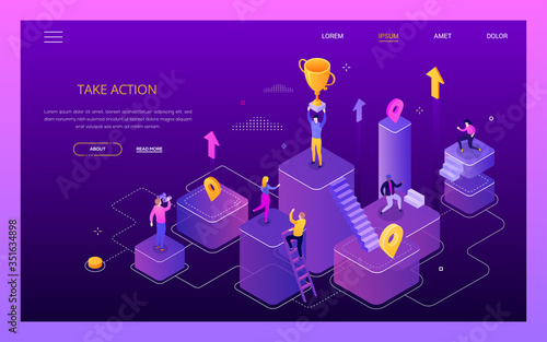 Take action, get your goals - colorful isometric web banner