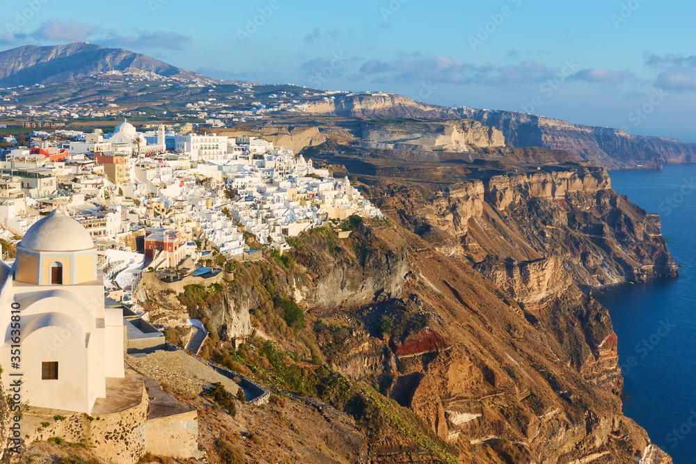 View of Santorini island with Thira town
