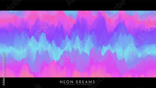 Vector abstract Neon Dreams background. Trendy cyberpunk holographic fluid colorful waves backdrop. Iridescent pastel liquid texture for creative cover, poster, card, designs.