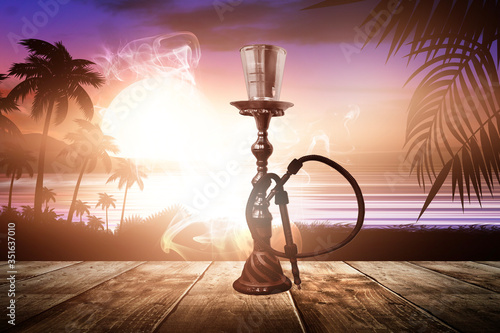 Oriental hookah with smoke ...