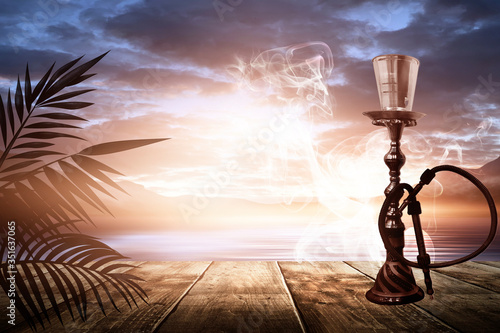 Oriental hookah with smoke ...