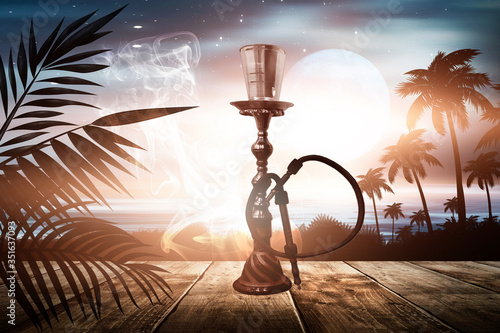 Oriental hookah with smoke ...