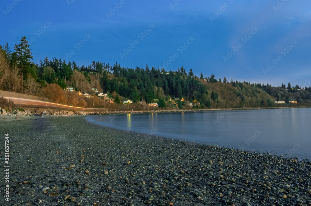 Another long exposure shot of two trains at evening sky in Picnic Point area, WA, USA Another long exposure shot of two trains at evening sky in Picnic Point area, WA, USA