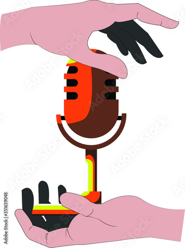 Hand holding a megaphone making an announcement.