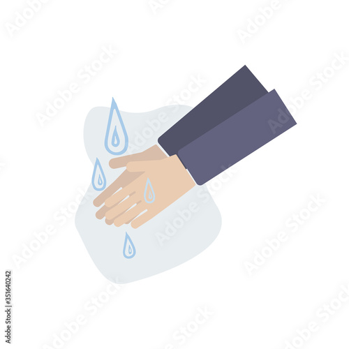Hand washing. Vector illustration of washing two men's hands in water with water drops. Hand hygiene rules
