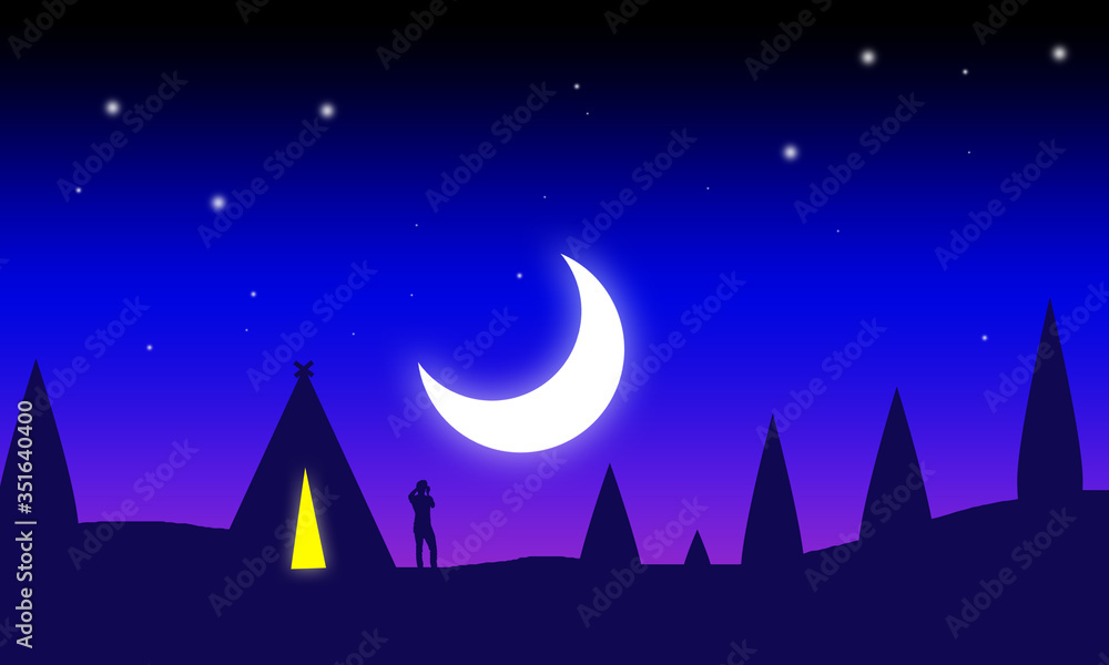 Moon and night forest Moon and night forest