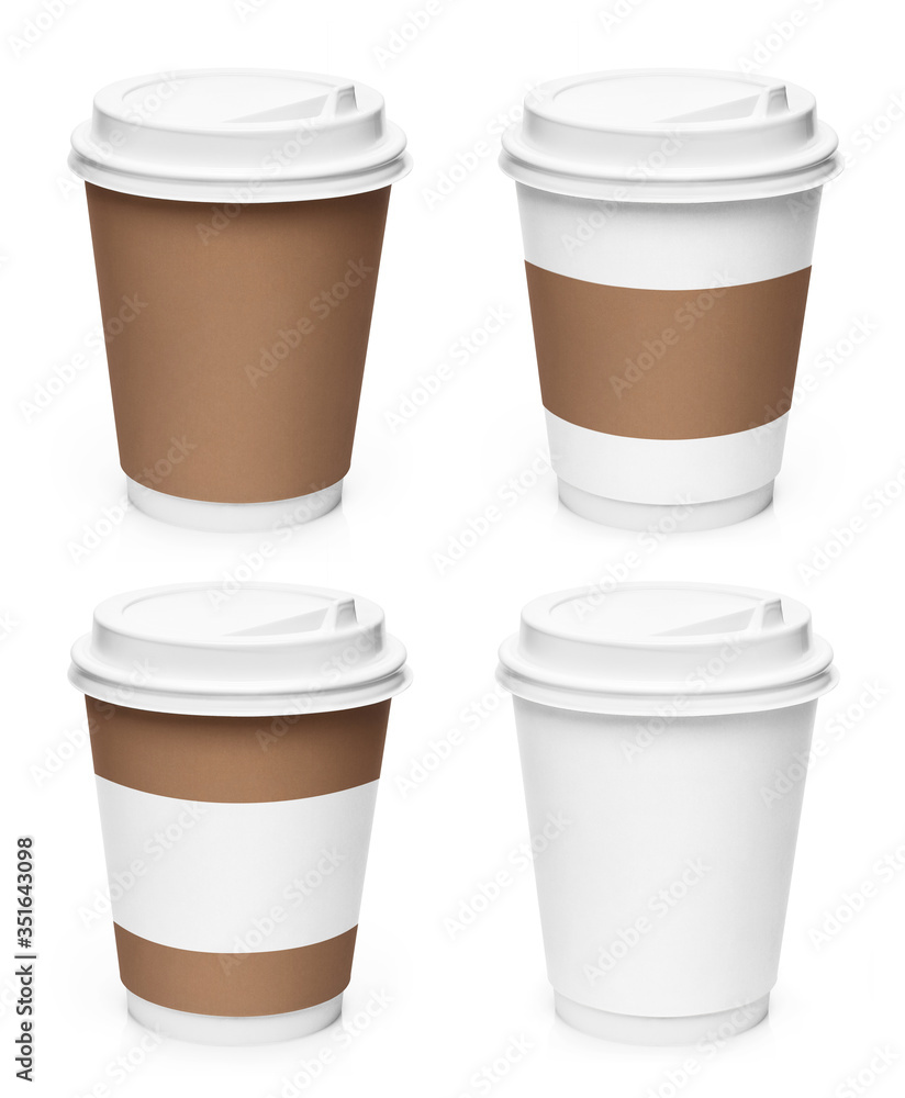 Collection of brown and white coffee cups, isolated on white background Collection of brown and white coffee cups, isolated on white background
