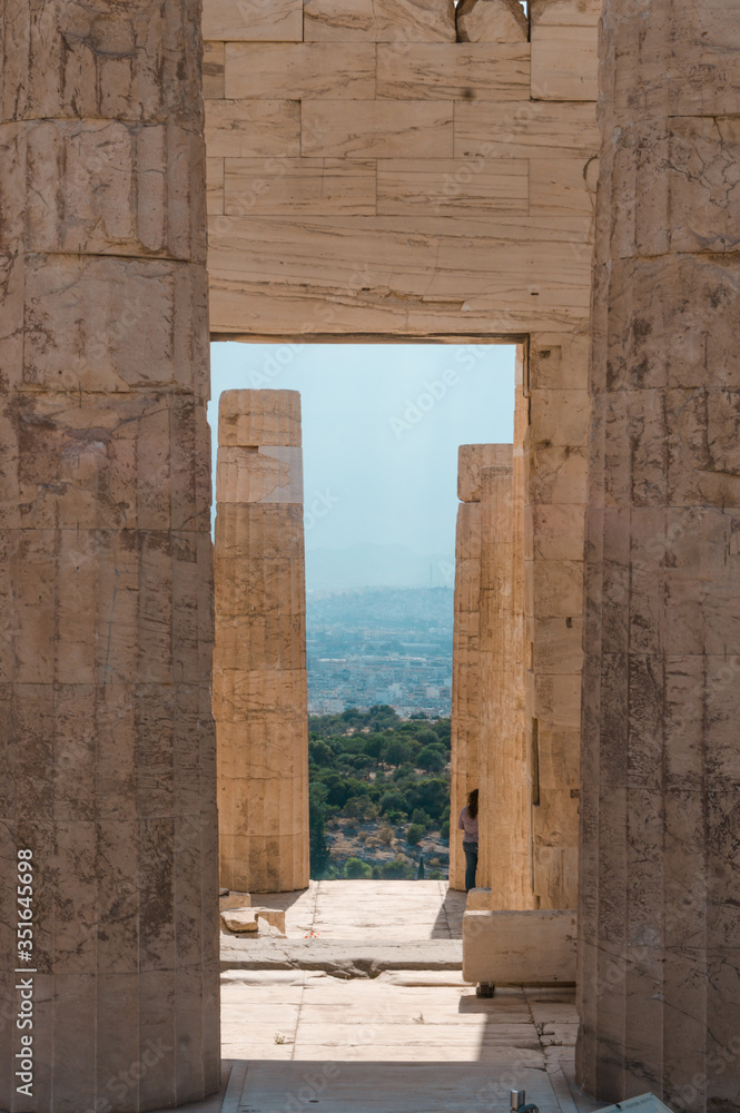 Columns of parthenon temple, Acropolis in Athens, Greece