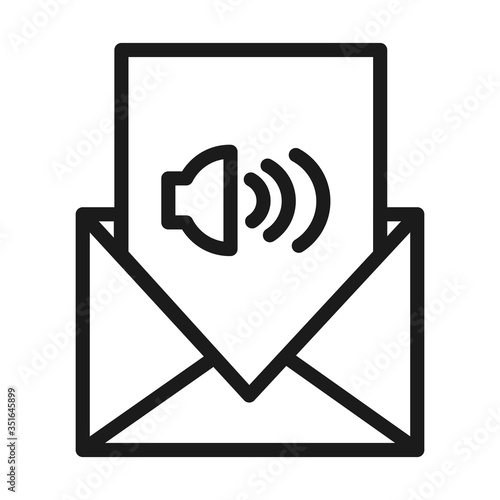 envelope and letter with speaker icon, line style