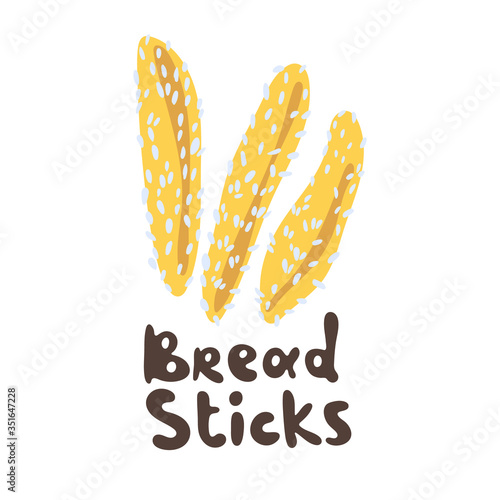 Pretzel salty sticks clipart. Delicious crispy golden bread sticks in different shapes on a white background. Regular bread sticks. Flour food, hand-drawn design. Vector editable stock illustration