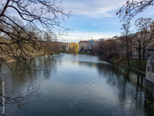 A view from the Piotr Skarga Bridge at city moat of Wroclaw, Poland photo