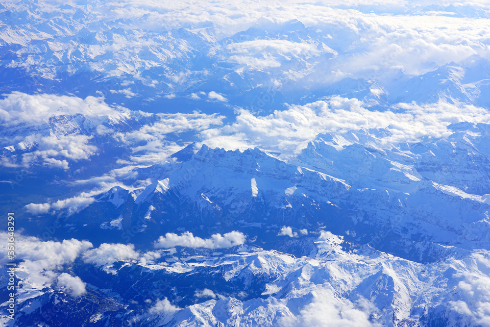 Aerial view of the Massif du Mont Blanc in the Alps