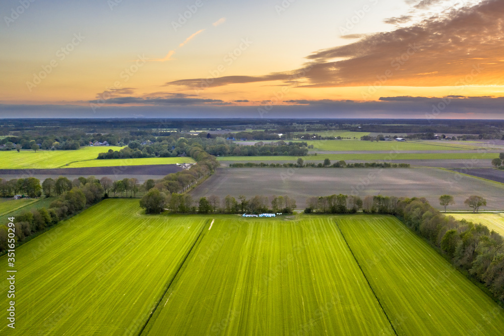 Aerial view of agricultural meadow landscape