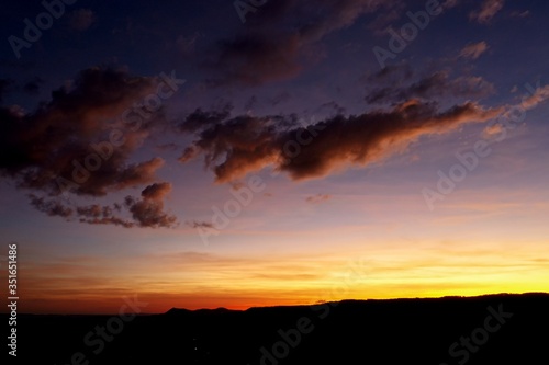 Aerial view of dramatic sky in the ranch. Rural life scene. Countryside landscape. 