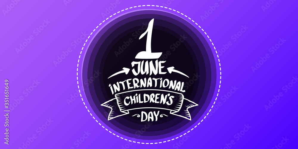 1 june international childrens day cartoon horizontal banner background. happy Children day greeting card. icon or label. Cartoon kids day poster. Children day banner