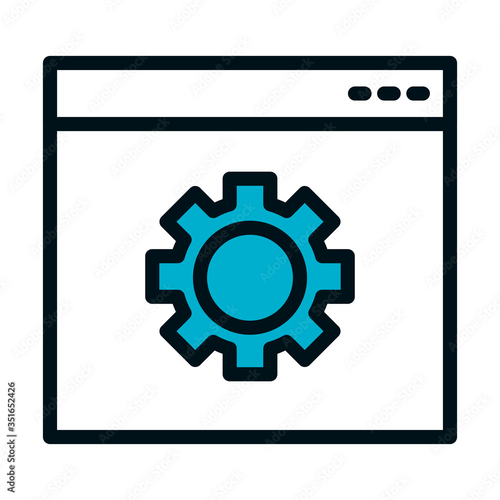 web page with gear wheel icon, half color half line style web page with gear wheel icon, half color half line style