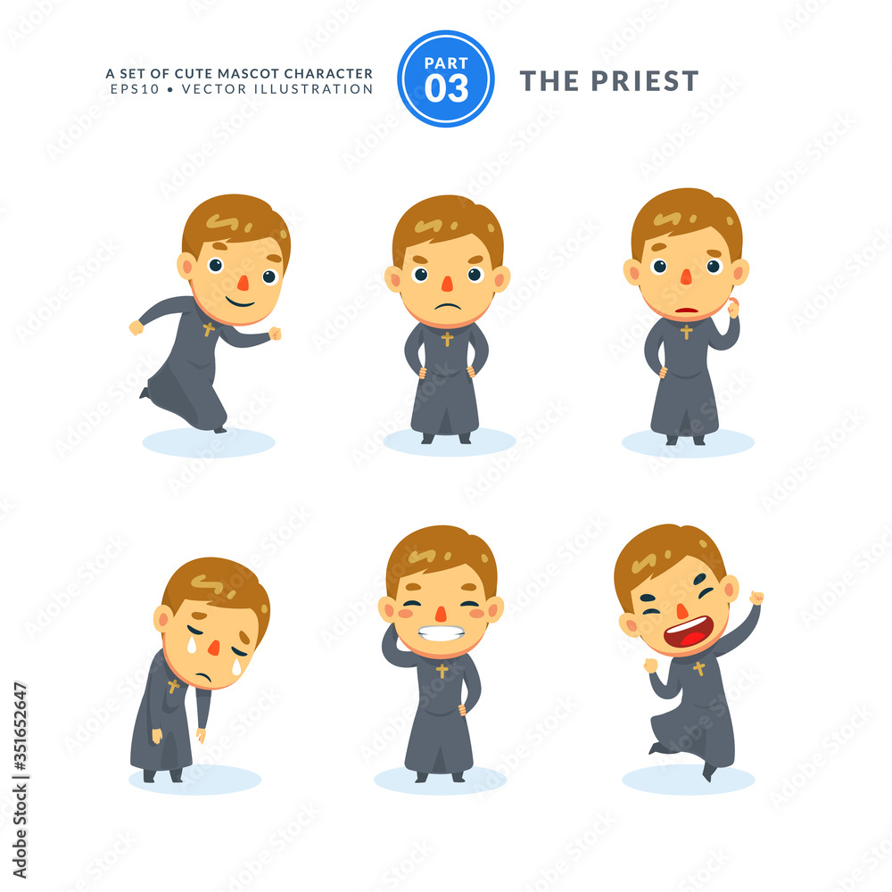 Vector set of cartoon images of a priest. Third Set. Isolated Vector Illustration Vector set of cartoon images of a priest. Third Set. Isolated Vector Illustration