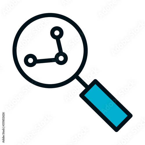 magnifying glass with share symbol icon, half color half line style