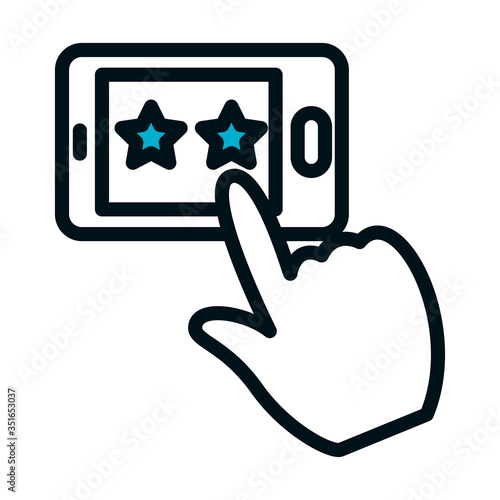 hand and smartphone device icon, half color half line style