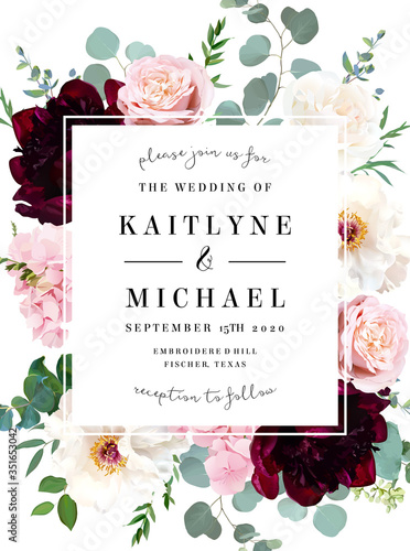 Elegant wedding card with spring flowers