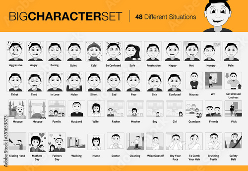 a set of a character who has different emotions, who is in different moods and in different situations