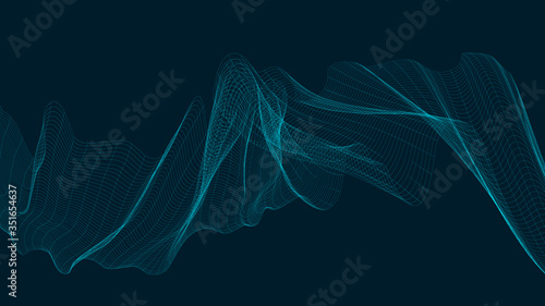 Neon Digital Sound Wave on Dark Blue Background,technology and earthquake wave diagram concept,design for music studio and science,Vector Illustration. © Varunyu