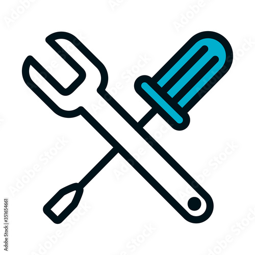 wrench and screwdriver tools icon, half color half line style