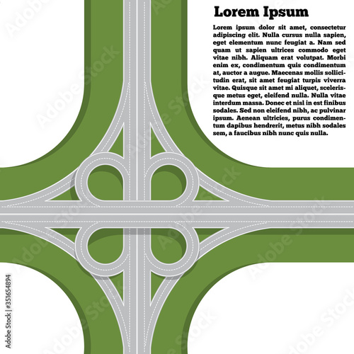 Road bridge. Road junction. View from above. Vector illustration. 